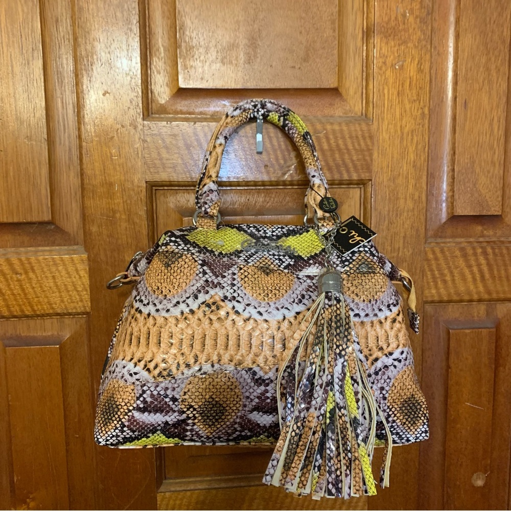 NWT Carlos Falchi Vegan Snake Embossed Satchel